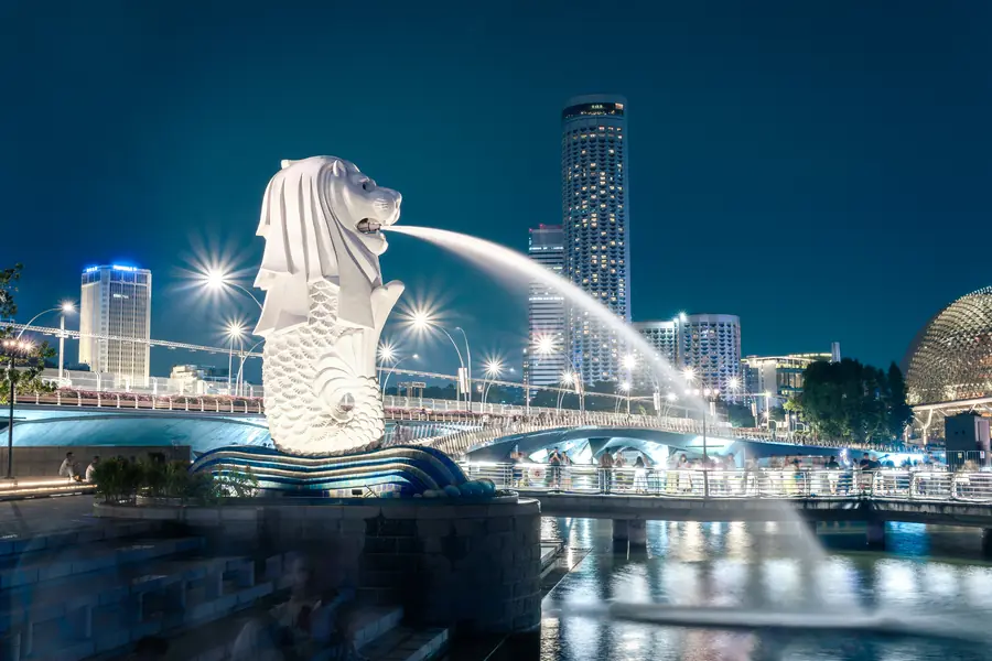 The Merlion at night in Singapore