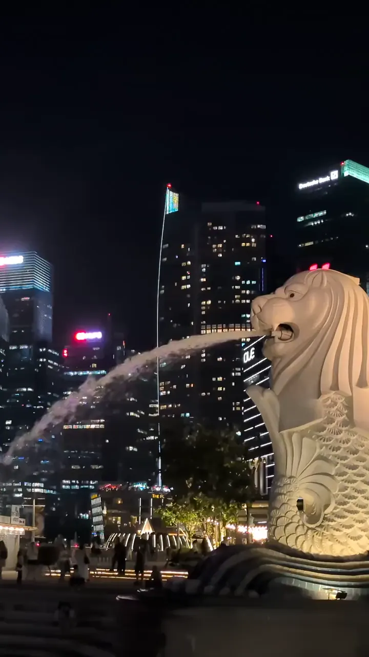 The Merlion lit up at night, Singapore